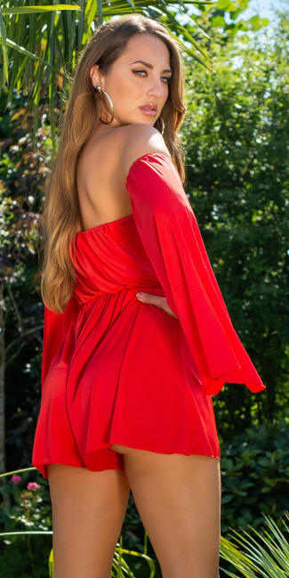 Bandeau Jumpsuit with separate sleeves Red